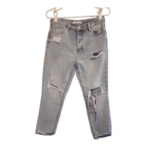 PACSUN Light Wash High Rise Mom Jeans Capri Distressed Buttonfly Size 26